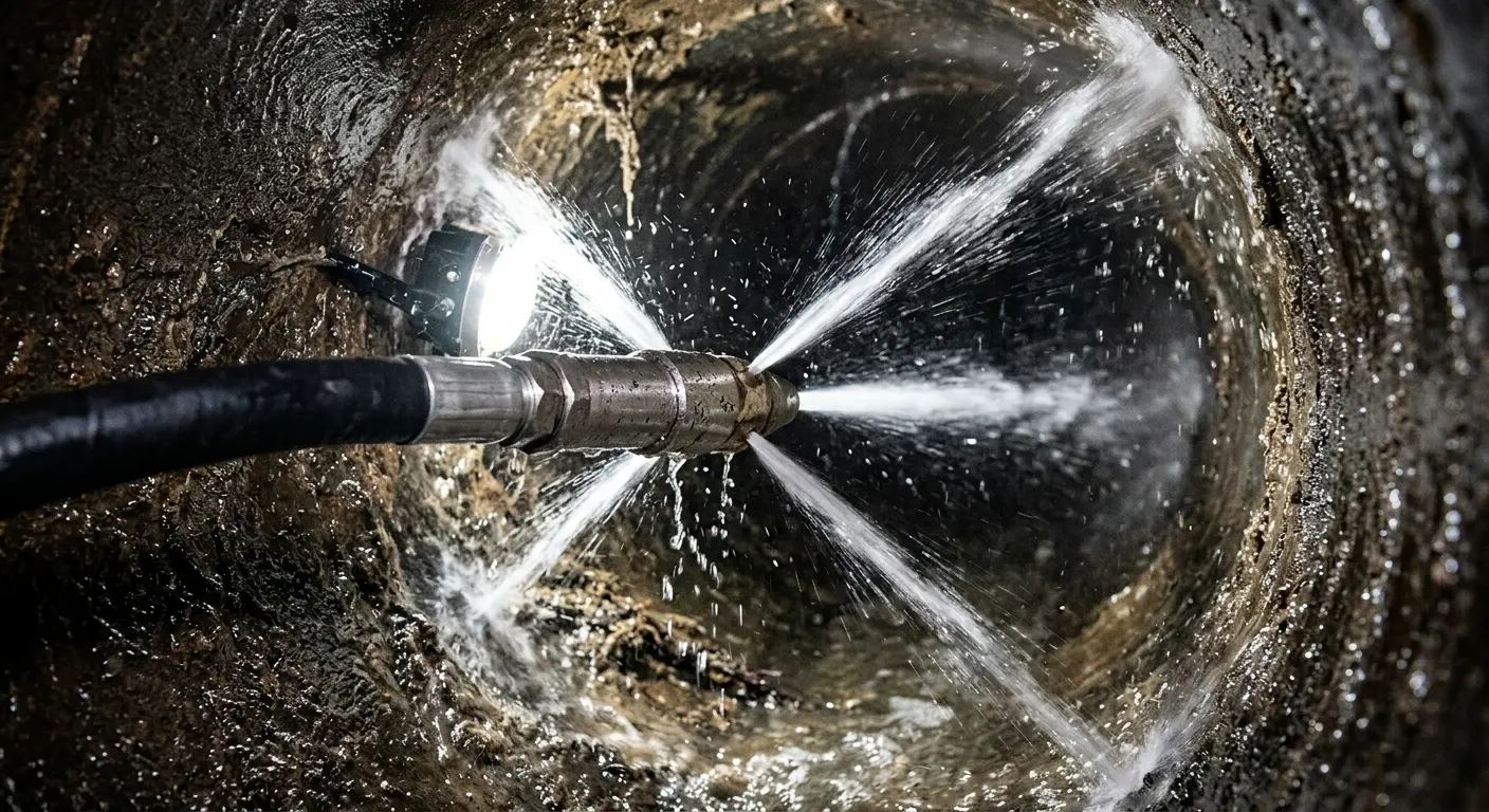 High-pressure hydro jetting nozzle cleaning sewer pipe for Trenchless Sewer Repair in Berwick